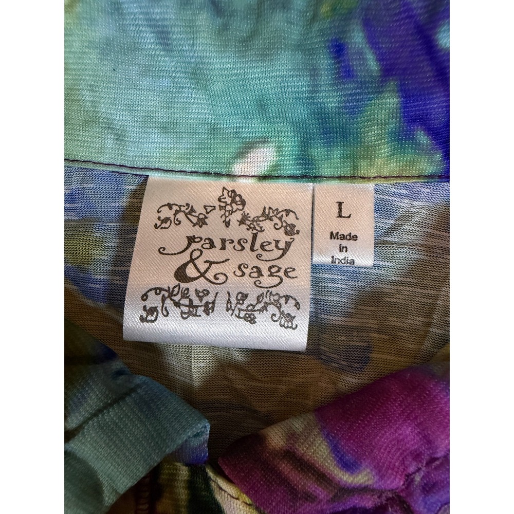 Parsley & Sage Womens L Abstract Watercolor Floral 3/4 Sleeve Button Up Shirt - Picture 2 of 6